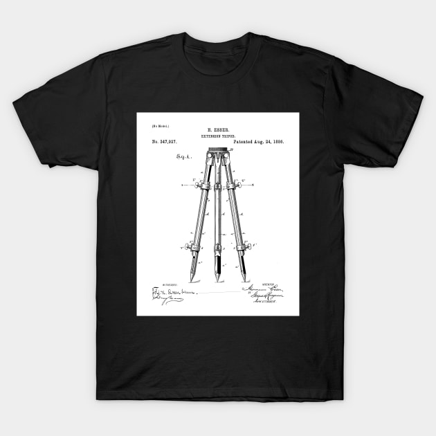 Surveyor Tripod Patent - Land Surveying Geology Geography Art - White T-Shirt by patentpress